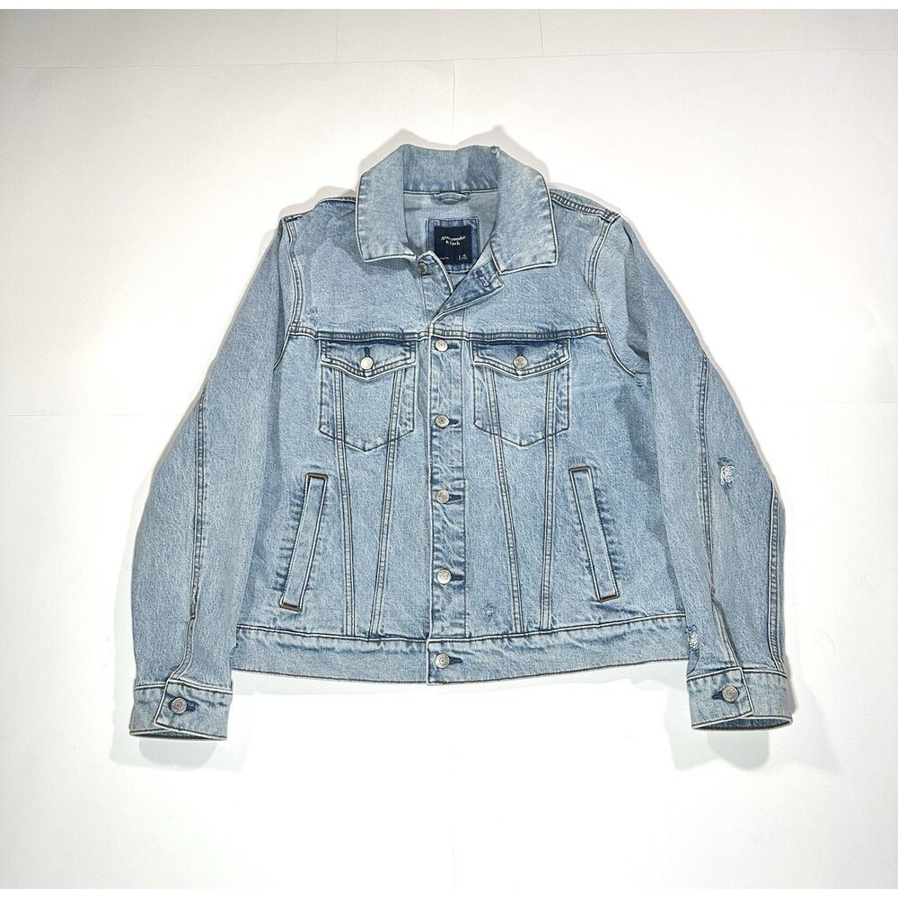 Vintage Y2K Abercrombie & Fitch Distressed Light Denim Wash Jean Jacket Size XL
